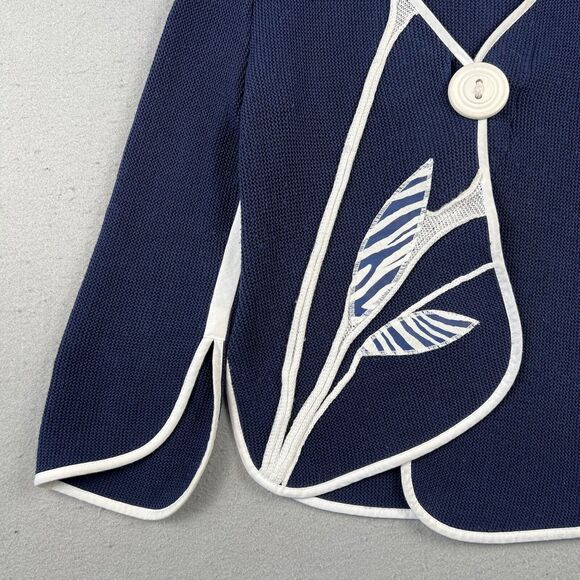 Tivoli Knit Jacket Women’s Small Blue White Asymmetrical Floral Button V Neck - Picture 7 of 16